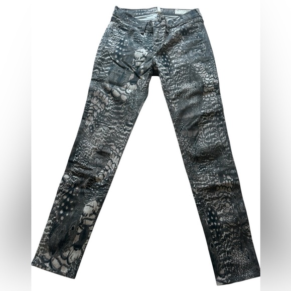 Rag & Bone Women’s 25 Feather Print Skinny Jeans Gray Mid Rise Stretch Legging - Picture 1 of 10